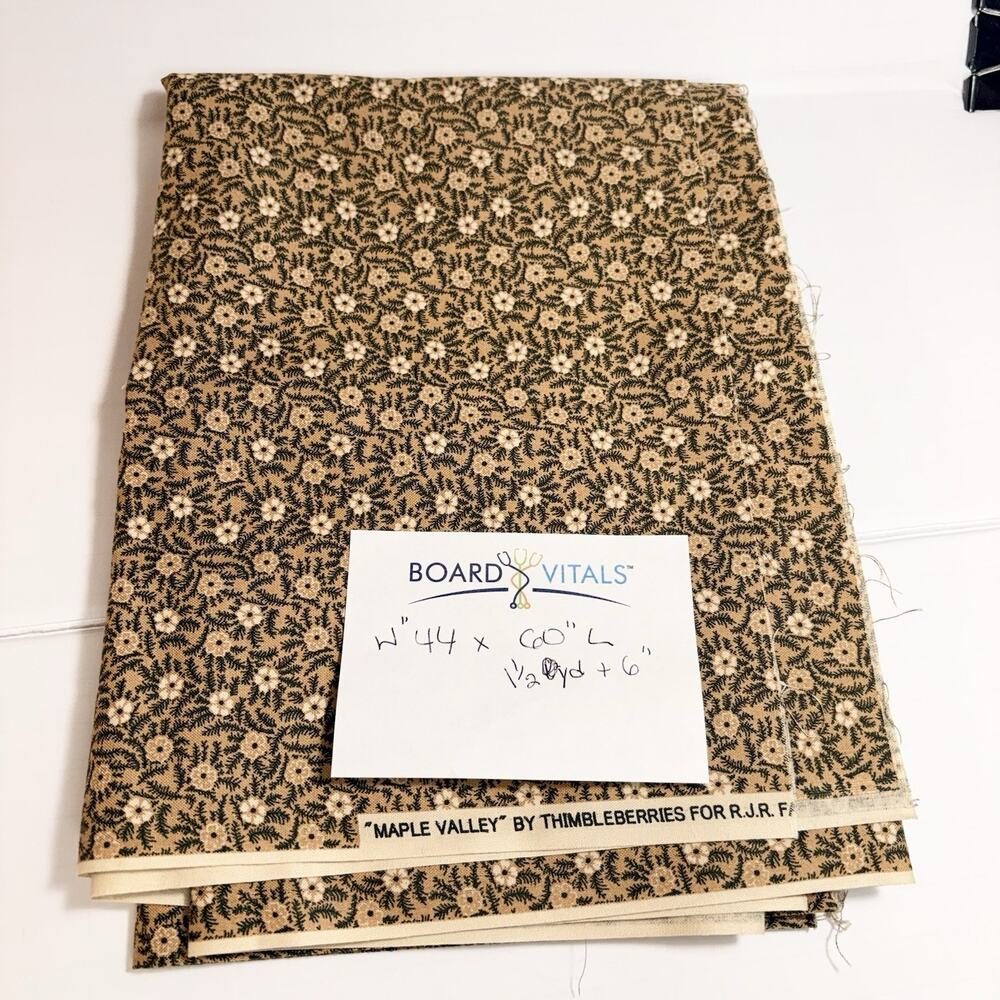Vtg Thimbleberries Maple Valley Fabric RJR Fabric Brown Beige Floral 44x60" Sew